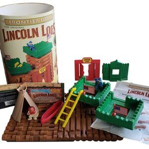 Lincoln Logs Frontier Fort Building Play Set Wild West Western Teepee Canoe VTG